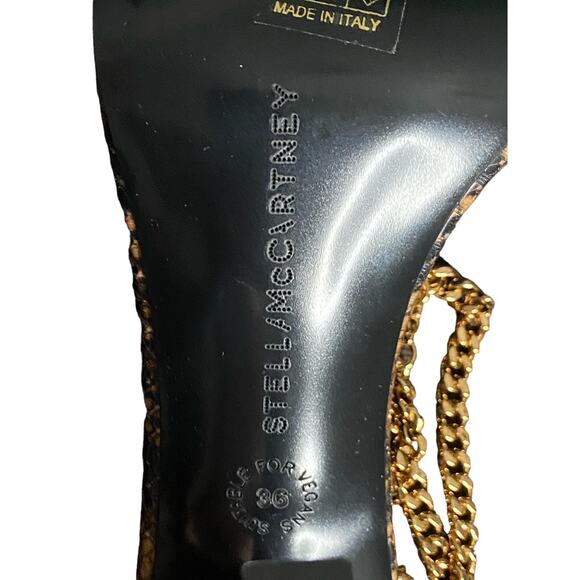 Stella McCartney Stella 100 Reptile Print Heel Sandals Chain Strap Brown Sz 6/36 - Picture 12 of 16
